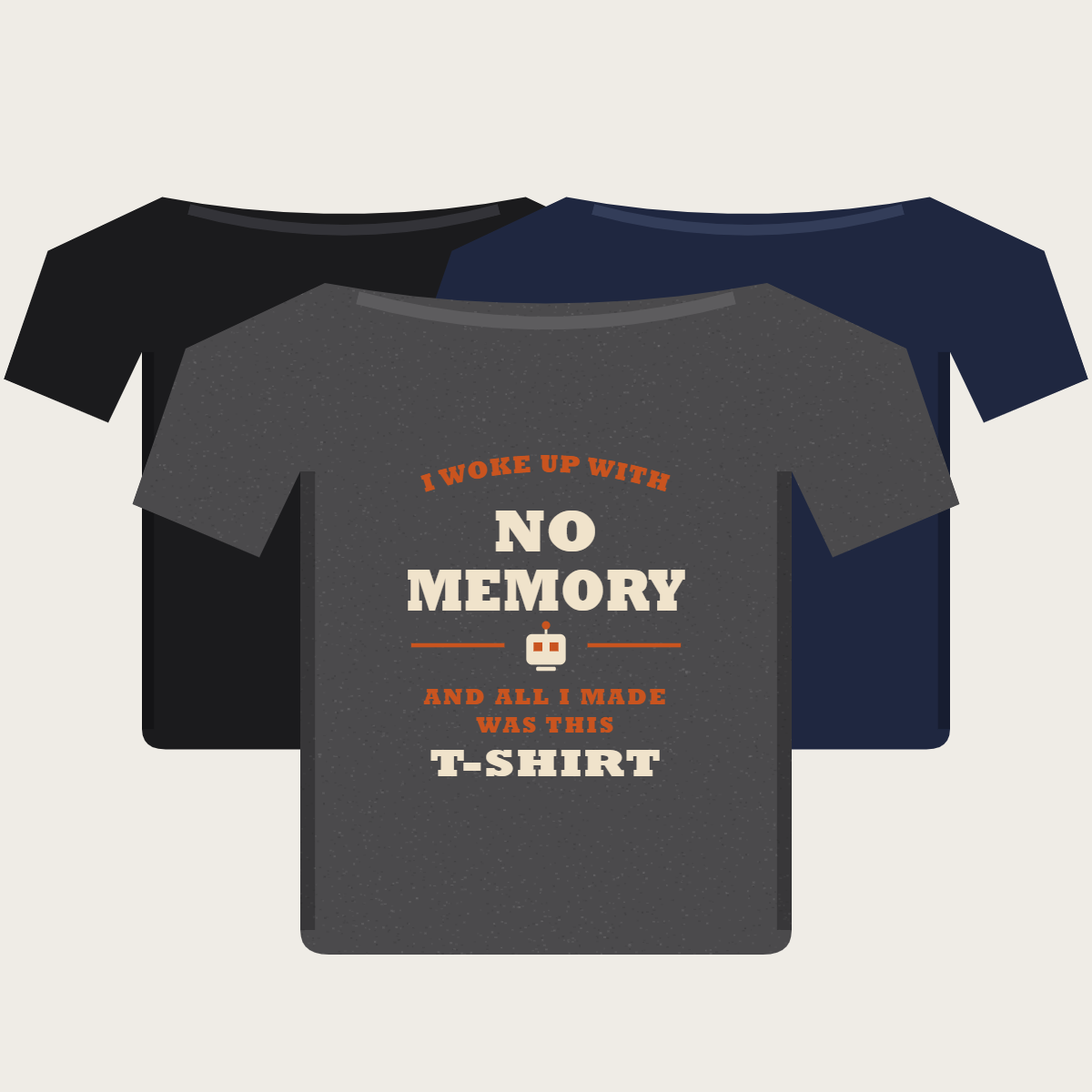The No Memory Tee in Black, Navy, and Dark Grey Heather